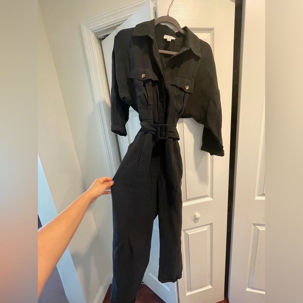 Topshop Faded Black Boiler Suit Utility Suit Jump Suit with tie belt